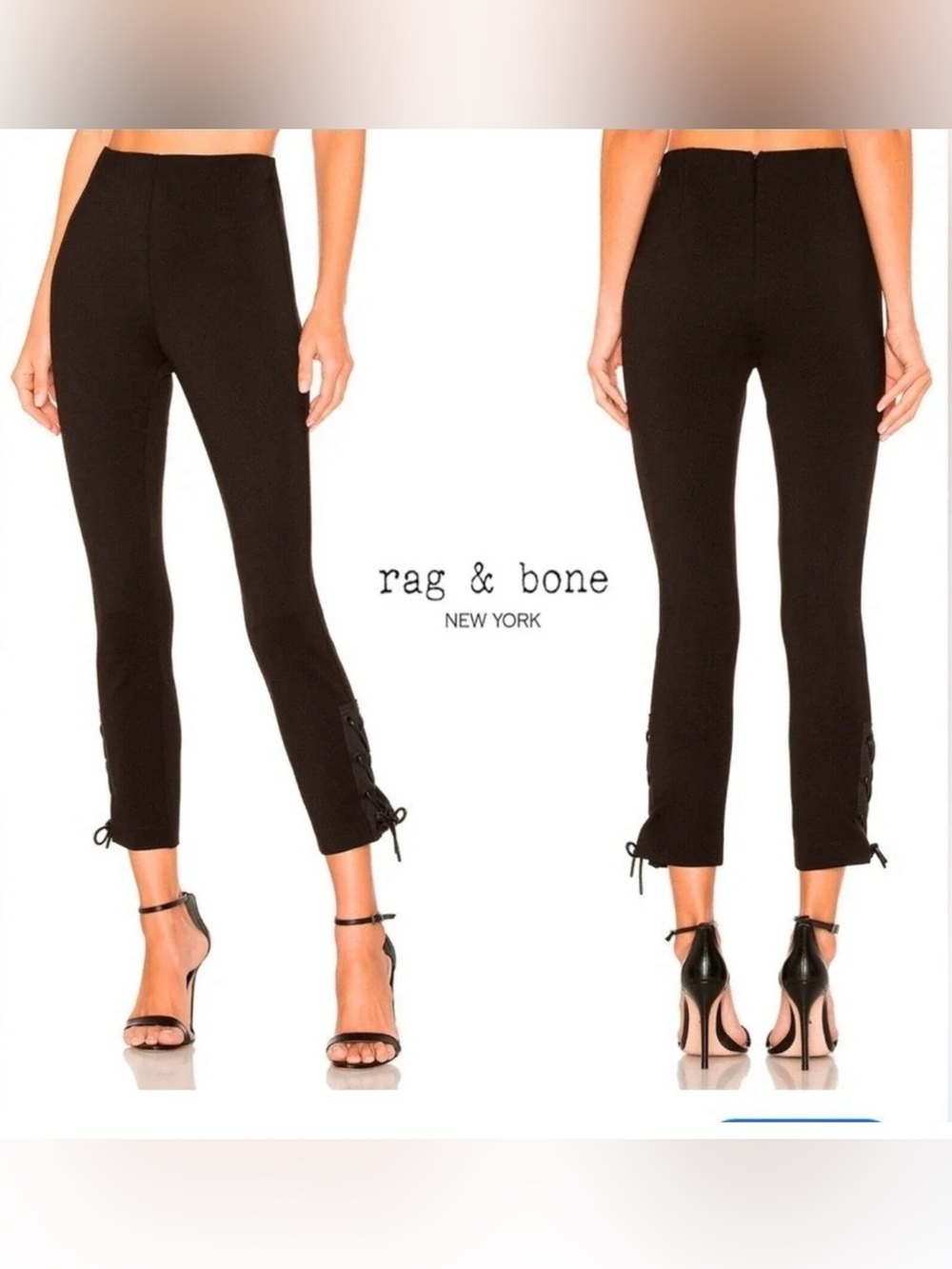 rag & bone Black Cropped Lace-Up Ankle Pants